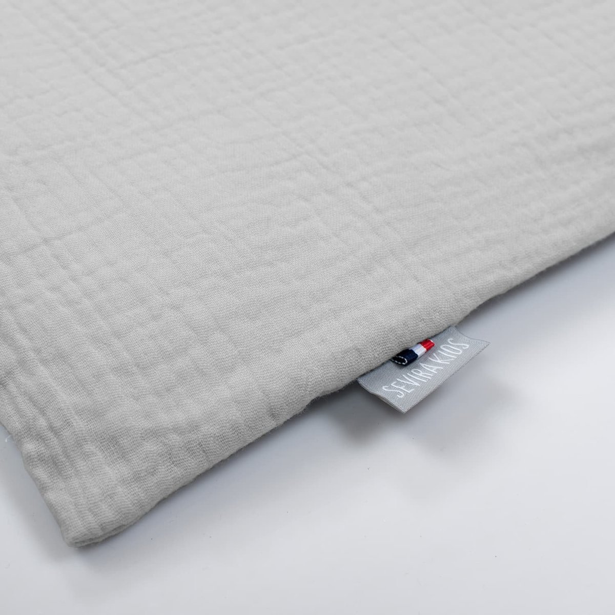 Taie d'oreiller unie en double gaze de coton JEANNE gris, SEVIRA KIDS