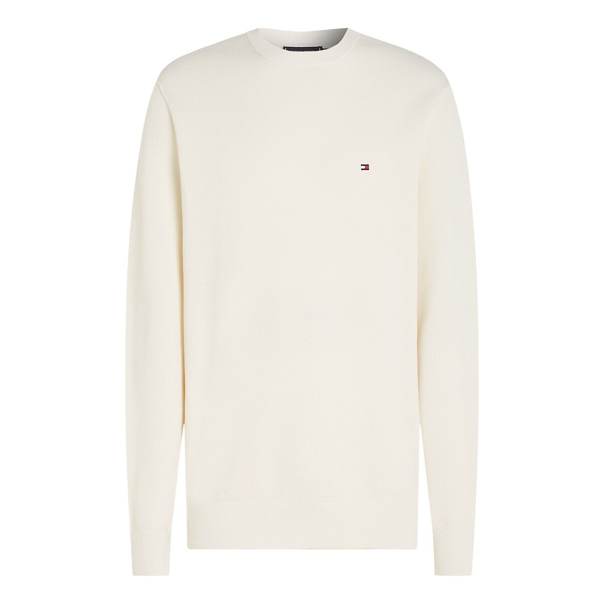 Pull texturé à col ras-du-cou et drapeau ivoire, TOMMY HILFIGER