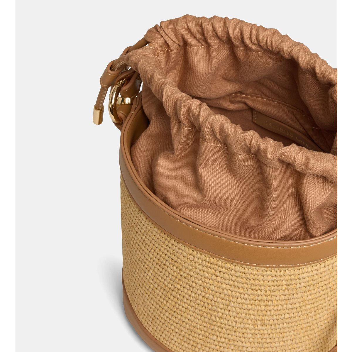 Sac seau panier flavia lisse et paille camel naturel, GALERIES LAFAYETTE