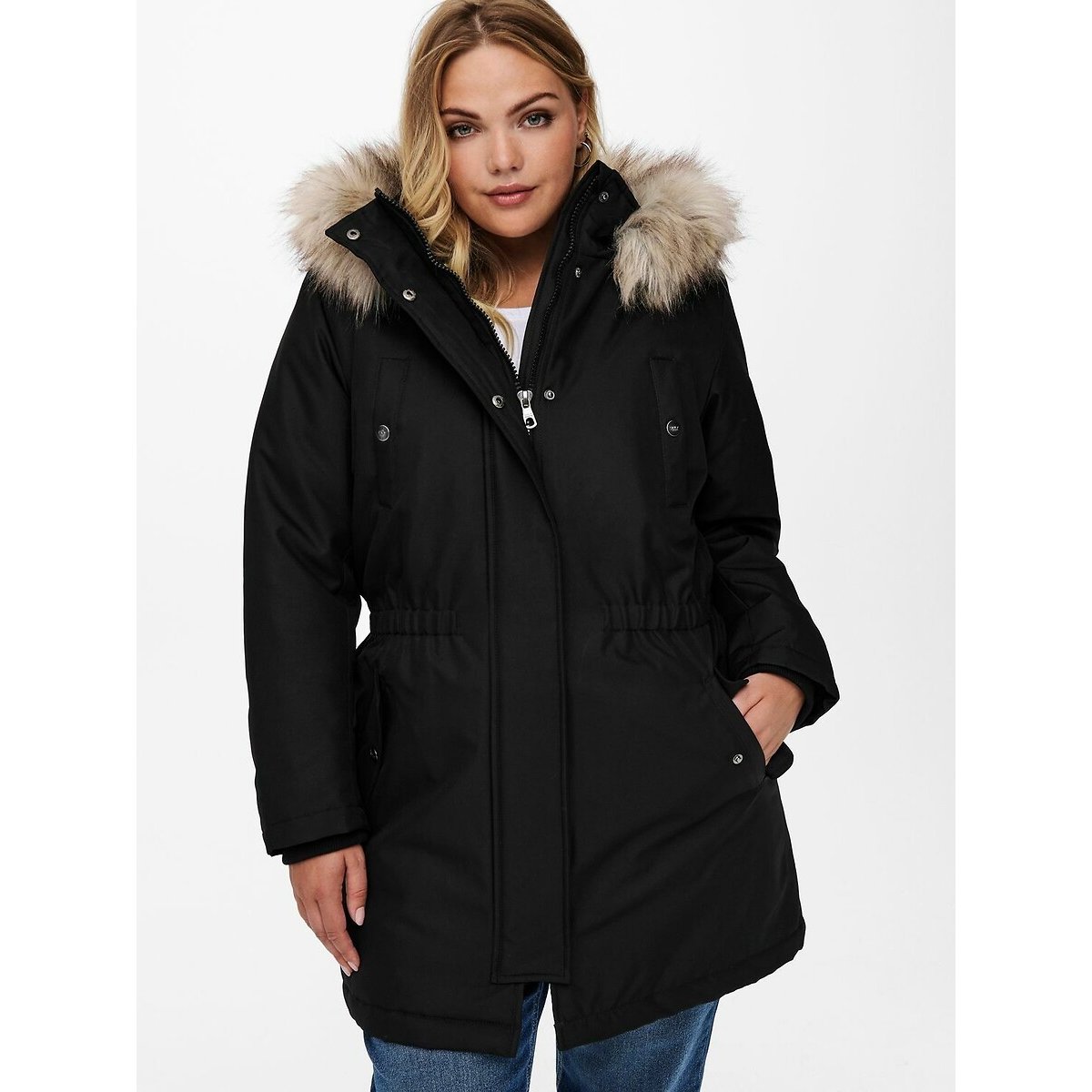 Parka mi-longue à capuche noir, ONLY CARMAKOMA
