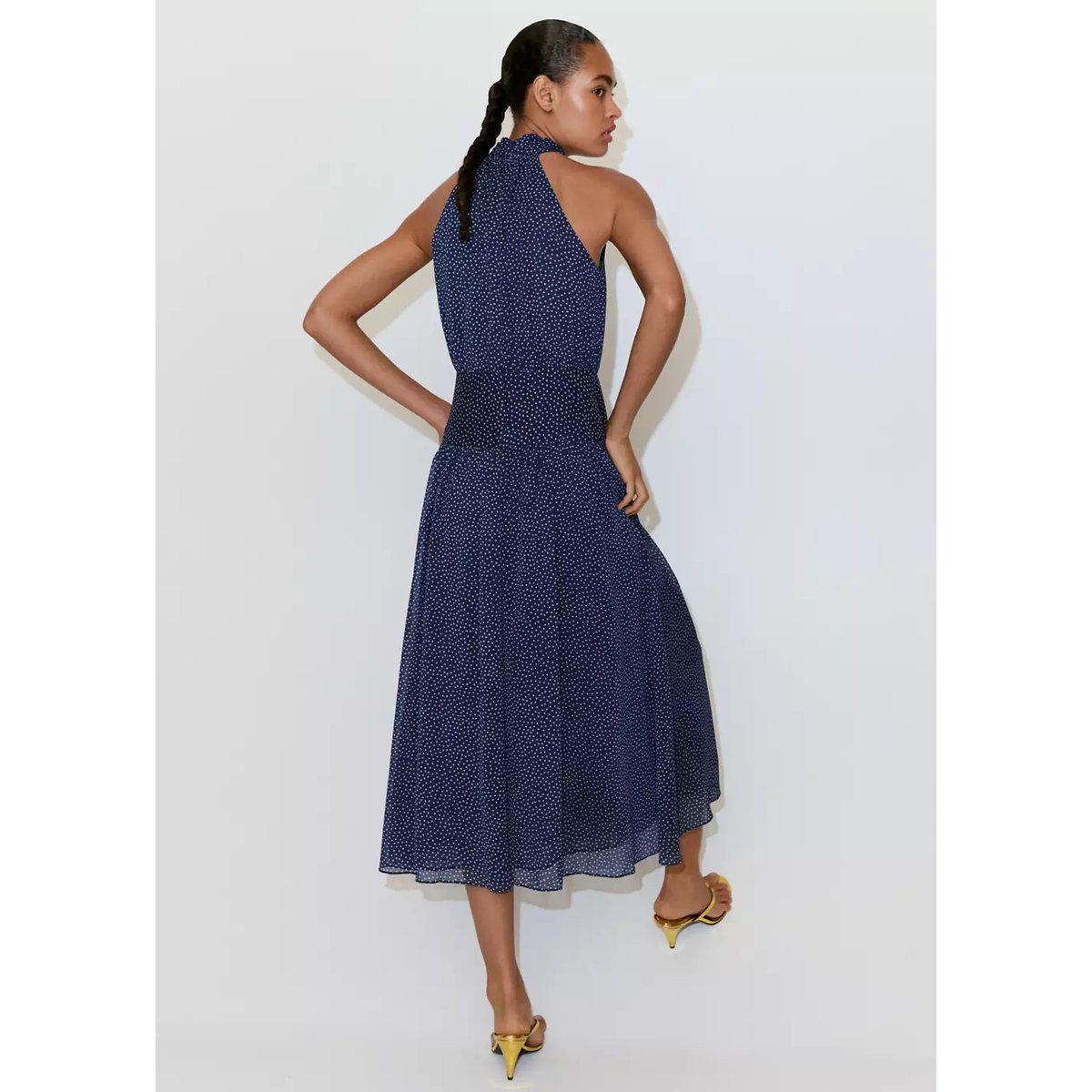 Robe halter à pois bleu, MANGO