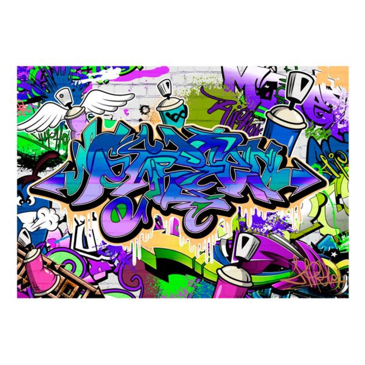 Papier peint intissé panoramique Street art Graffiti: violet theme multicouleur, EDEN