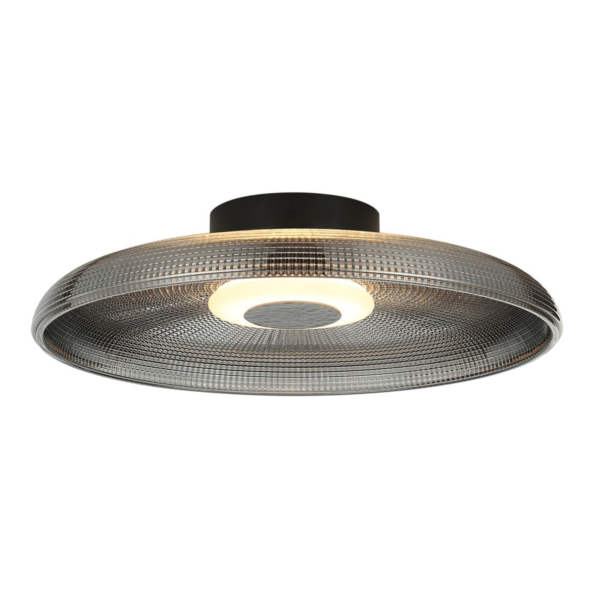 Plafonnier LED verre texturé - OSSARA noir et gris fumé, KOSILUM