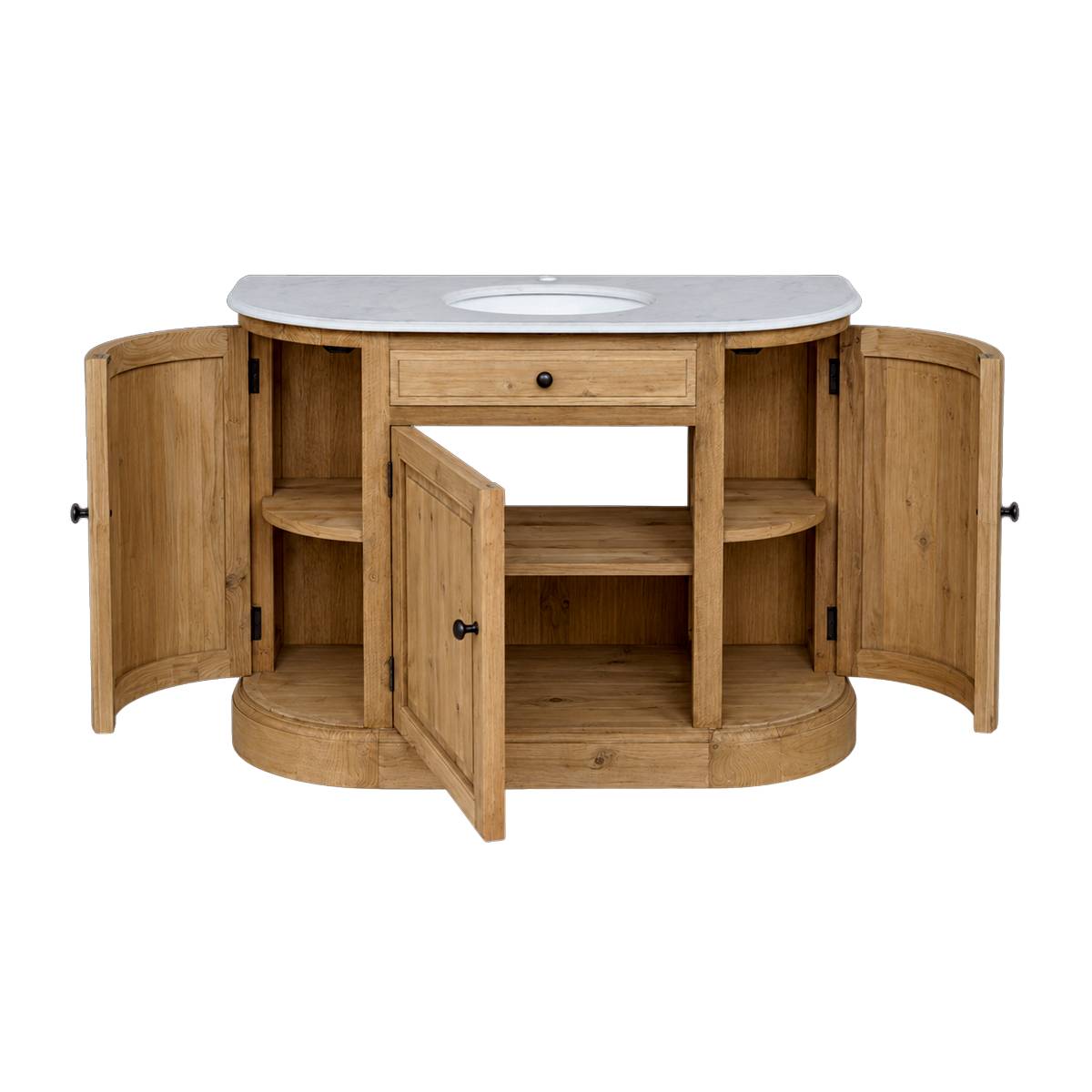 Meuble sous vasque bois recyclé et marbre GARANCE bois clair, MADE IN MEUBLES