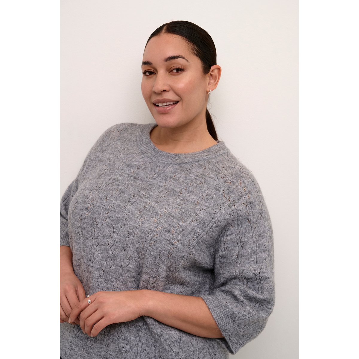 Knitted pullover gris grey melange, KAFFE CURVE