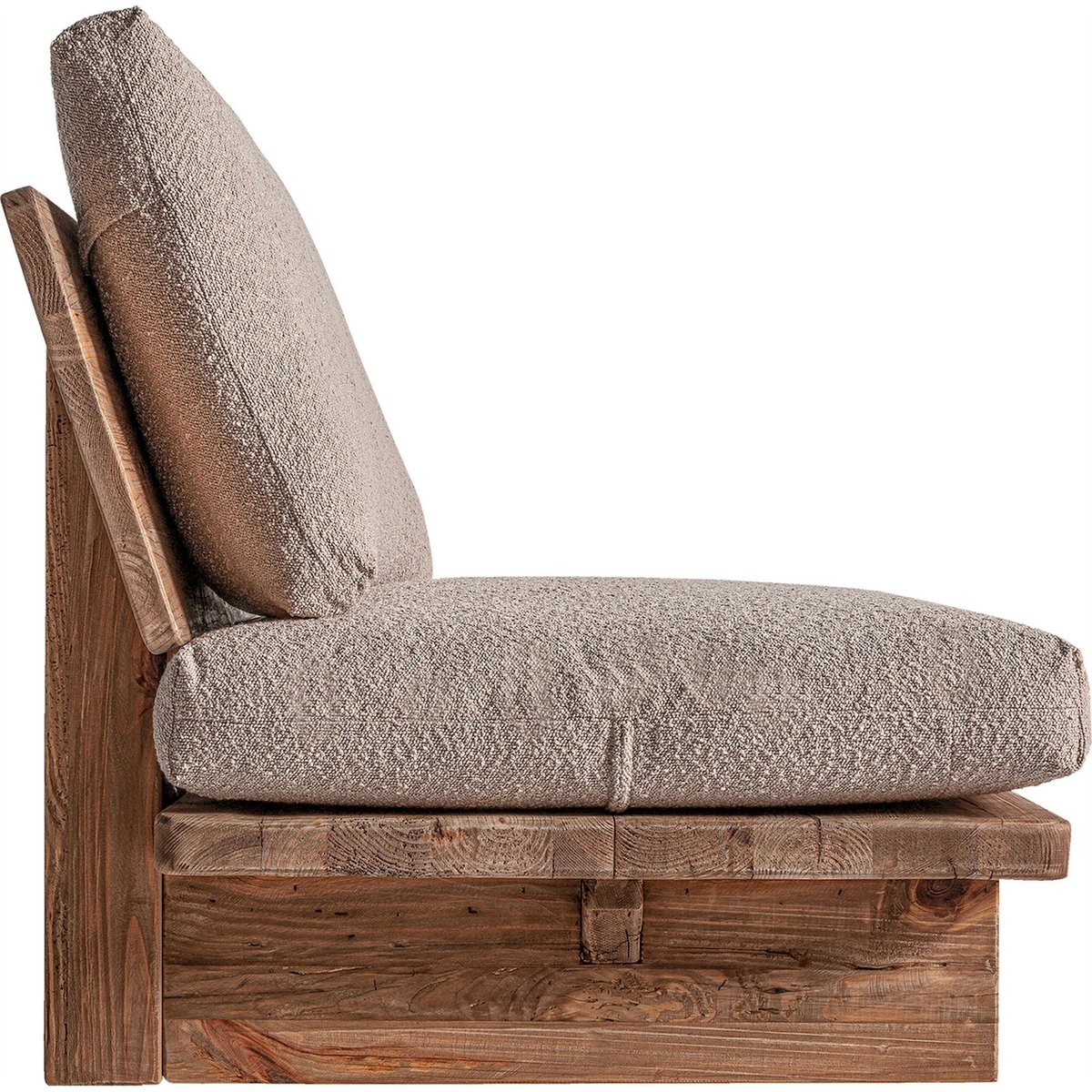 Fauteuil contemporain en bois de pin et tissu marron bois naturel et beige doux, RECOLLECTION