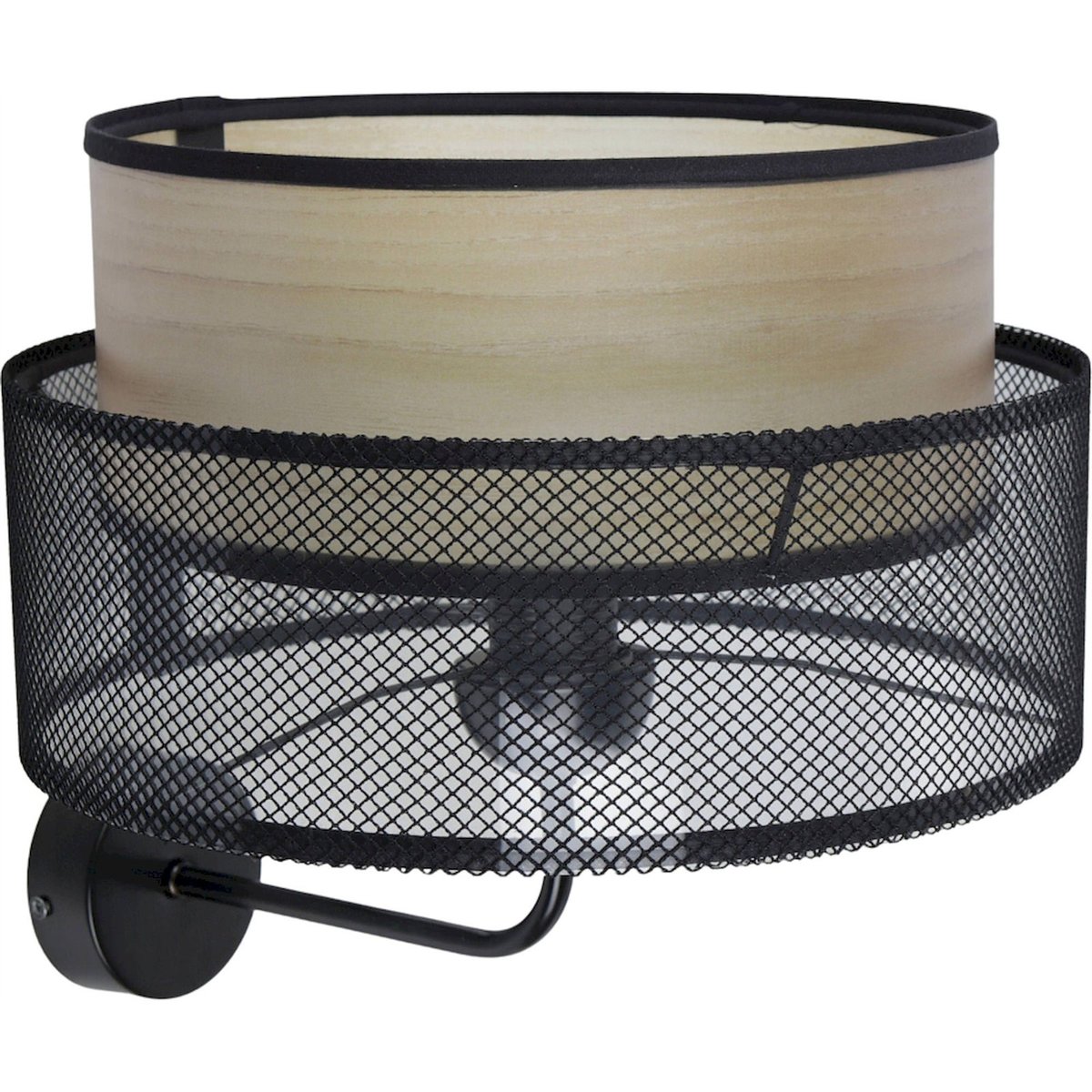 Applique murale ronde effet bois, DUO ÉLÉGANT noir maille avec intérieur effet bois, BPS KONCEPT