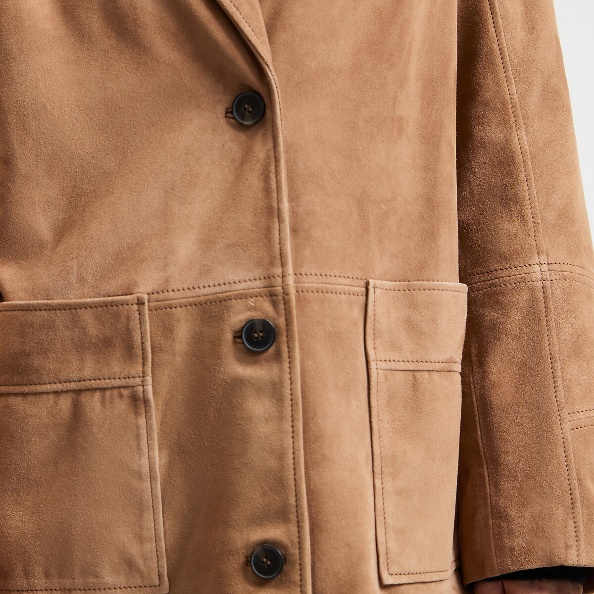 Veste droite col tailleur en cuir de chèvre marron camel, LA REDOUTE COLLECTIONS