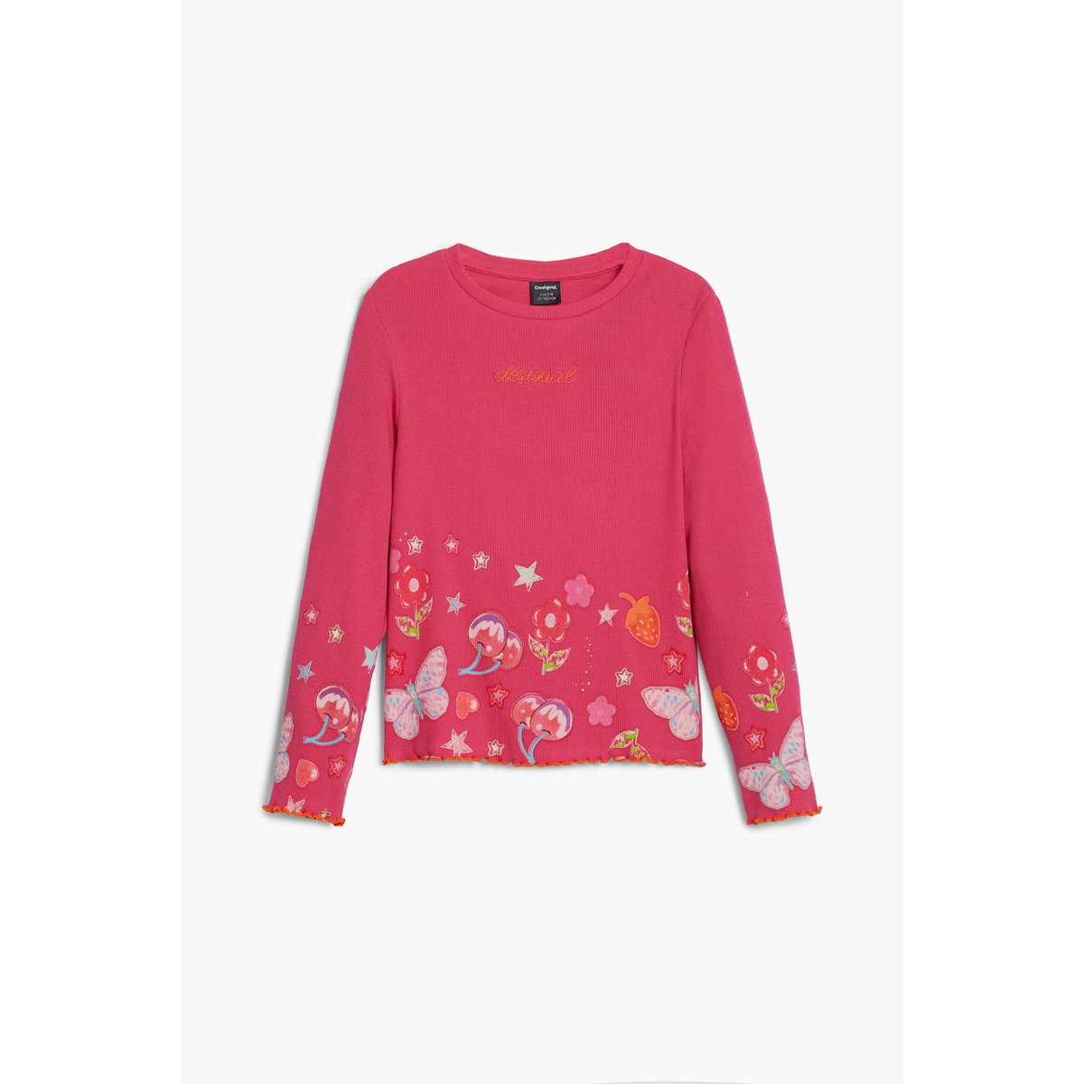 T-shirt à manches longues avec logo fleurs rouge, DESIGUAL