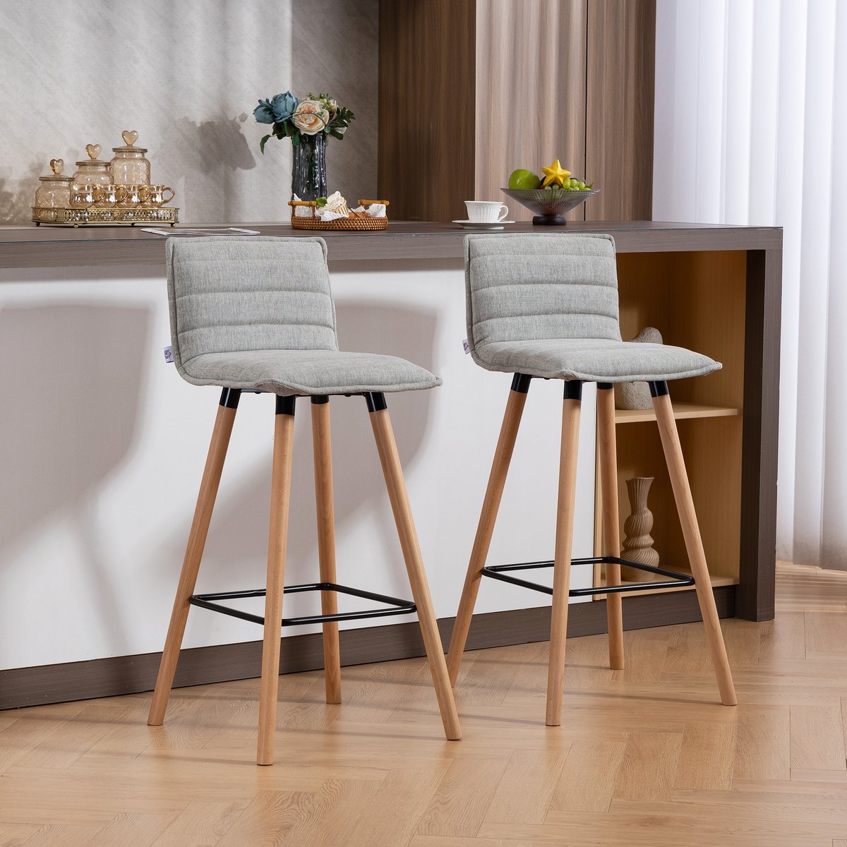 Tabouret de bar Polyester Gris gris clair, HOMCOM