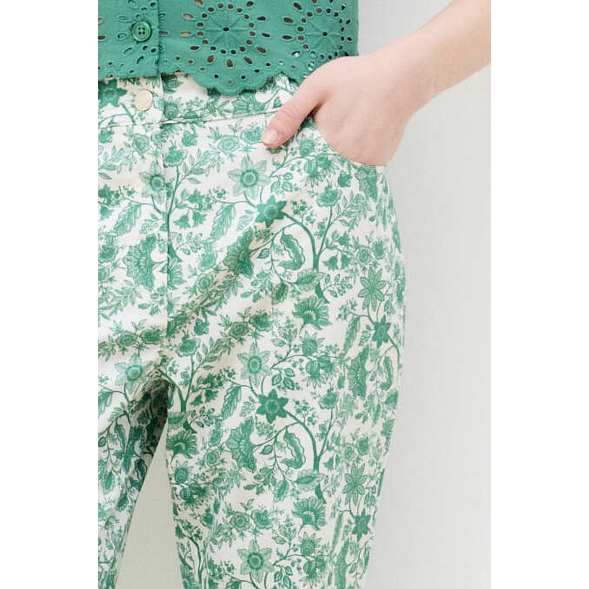 Pantalon 7/8ème fluide PASONATAPRINT vert, CAROLL