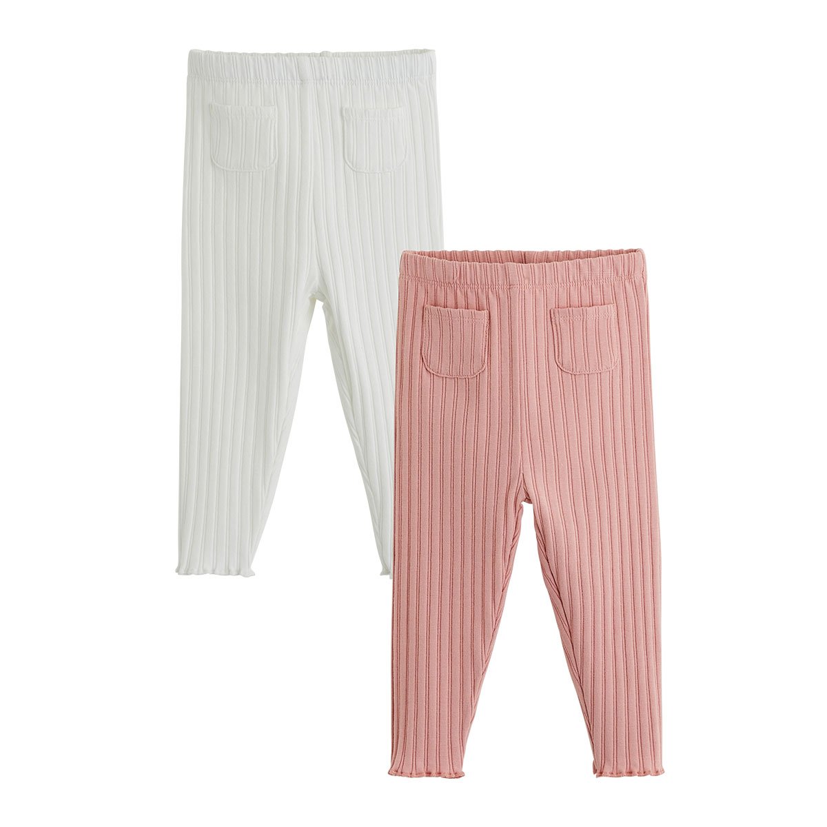 Lot de 2 leggings enfant côtelés Cléo rose, PETIT BEGUIN