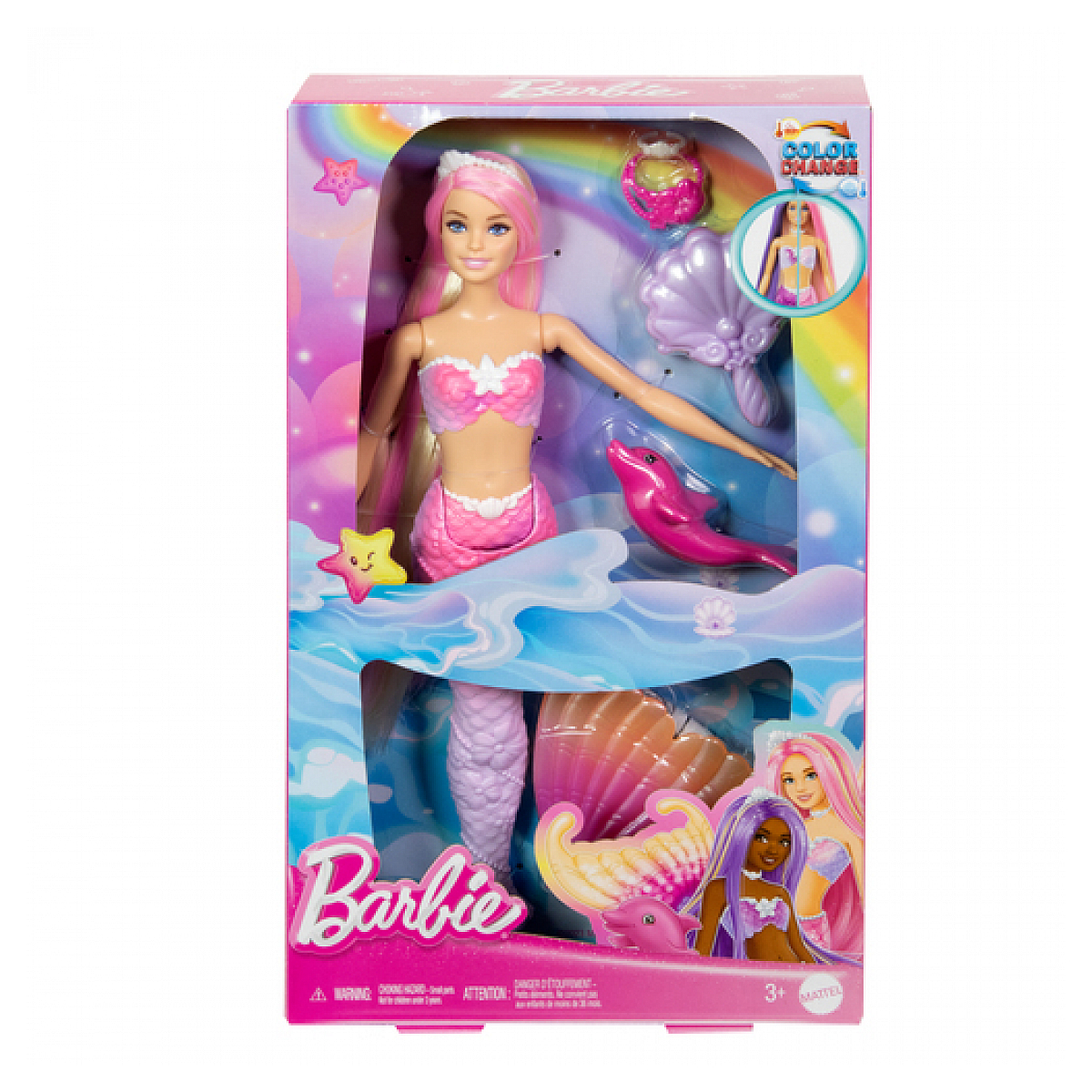 Barbie - Poupée sirène rose, MATTEL