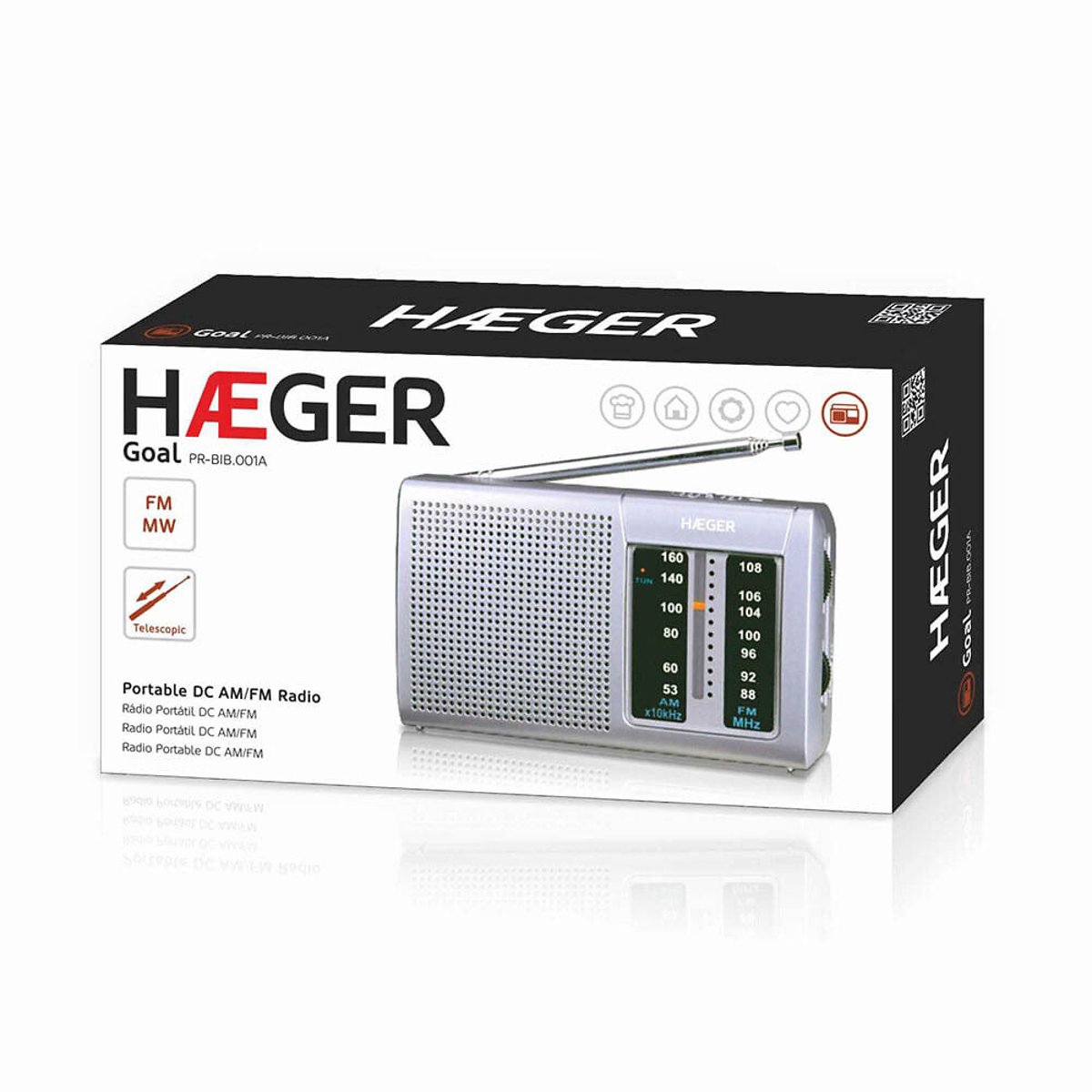 Rádio portátil Goal AM/FM, HAEGER cinzento, HAEGER