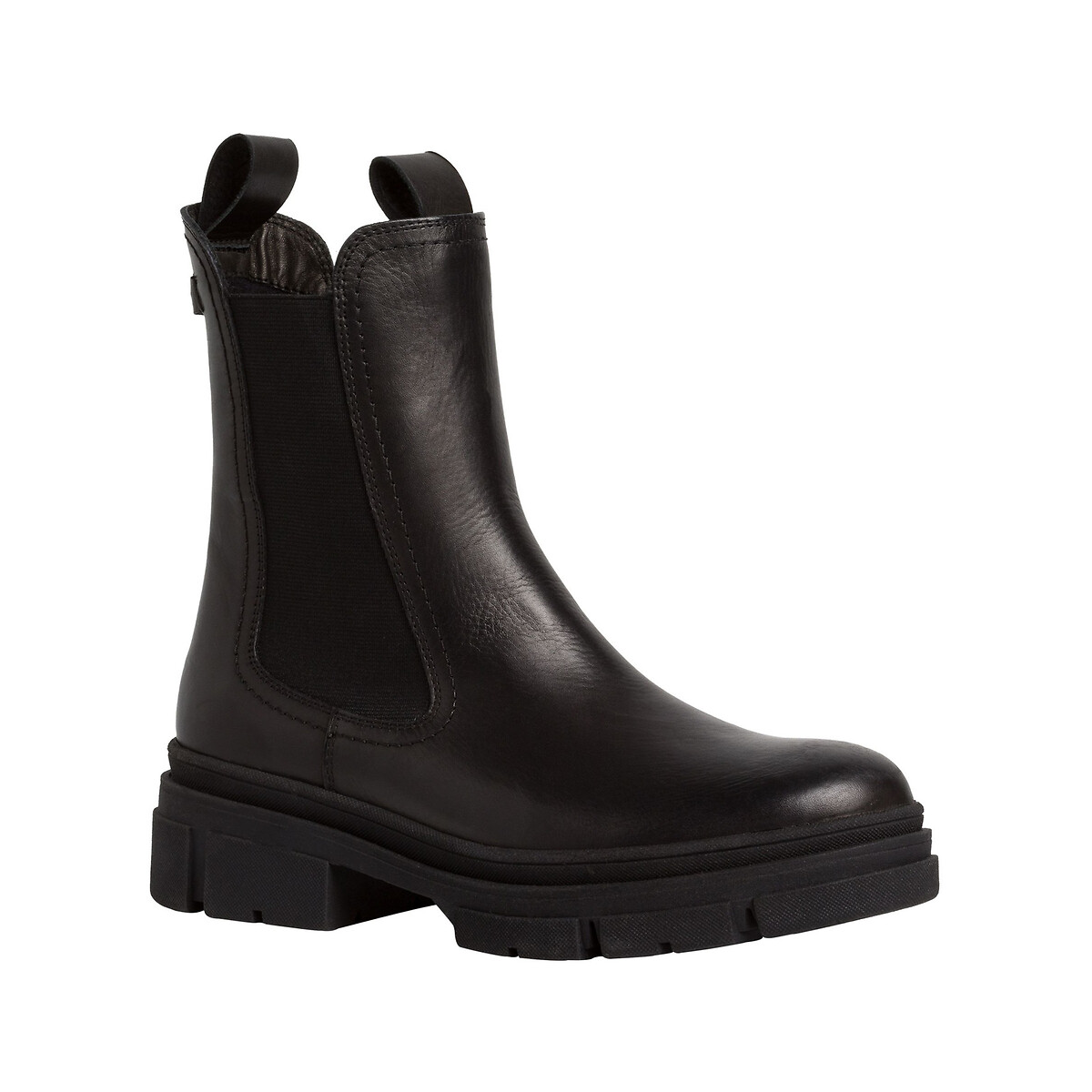 Boots chelsea en cuir noir, TAMARIS