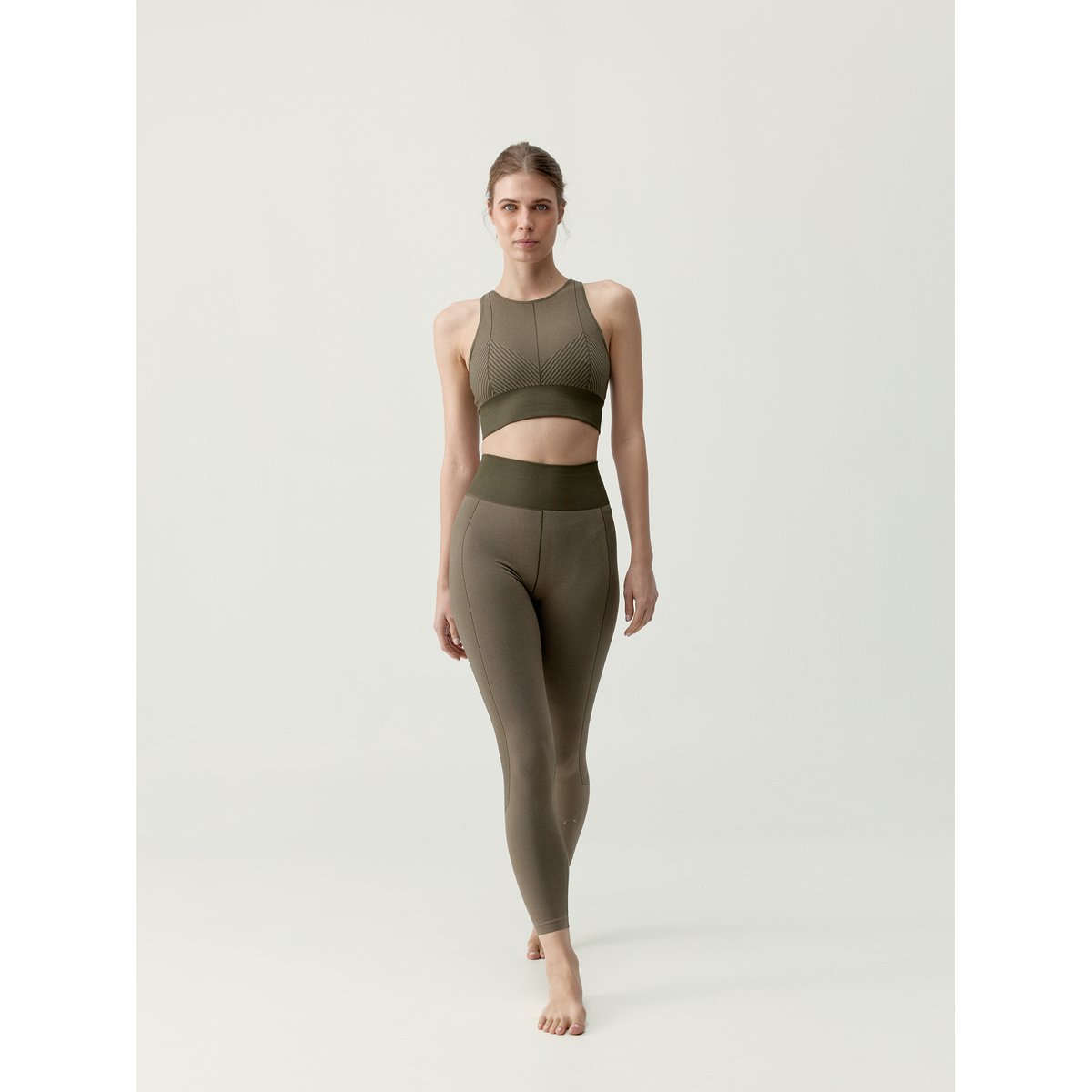 Legging de sport femme Nube taille haute effet gainant kaki/beige biscuit, BORN