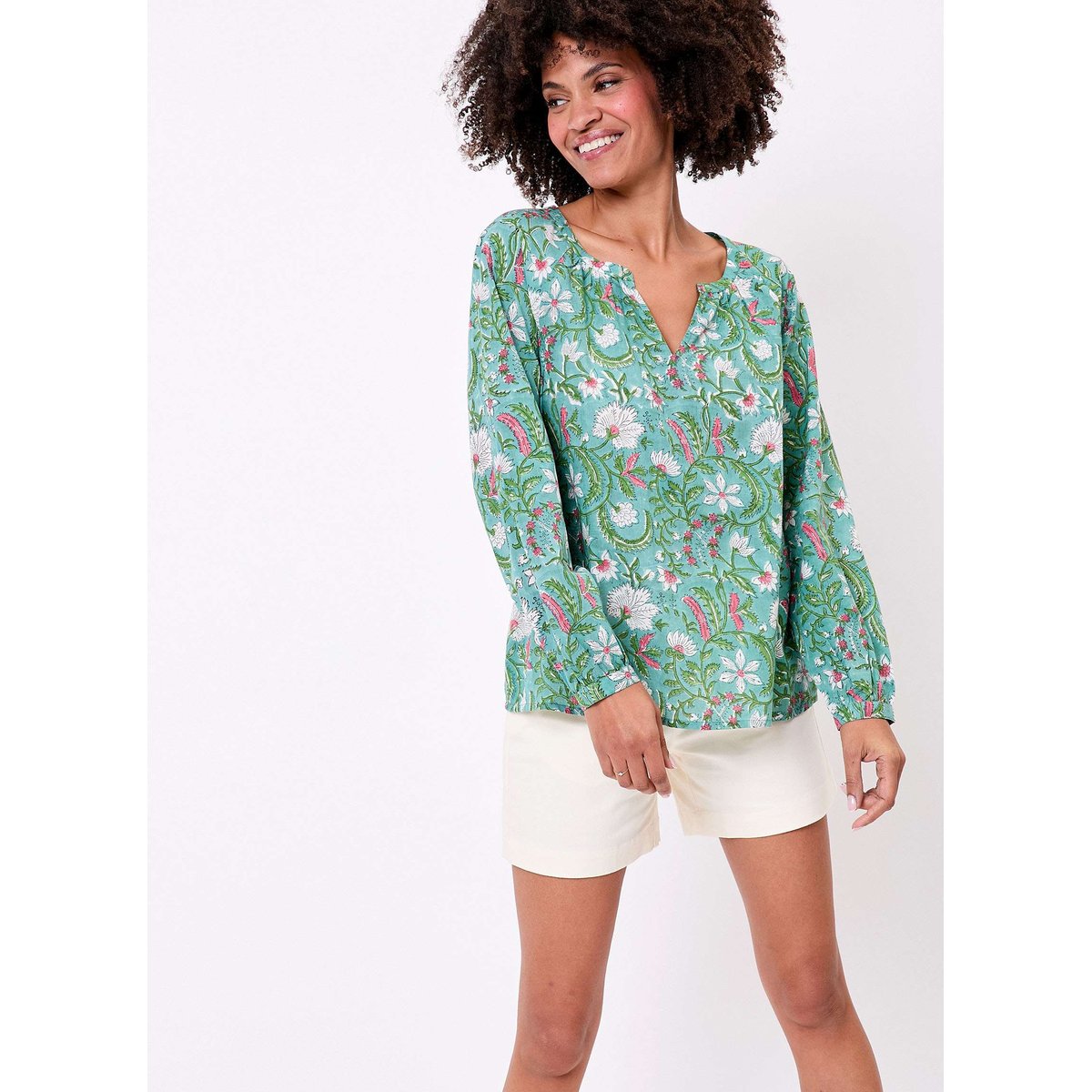 Blouse coton imprimée ample OCO vert clair oco, LA FIANCÉE