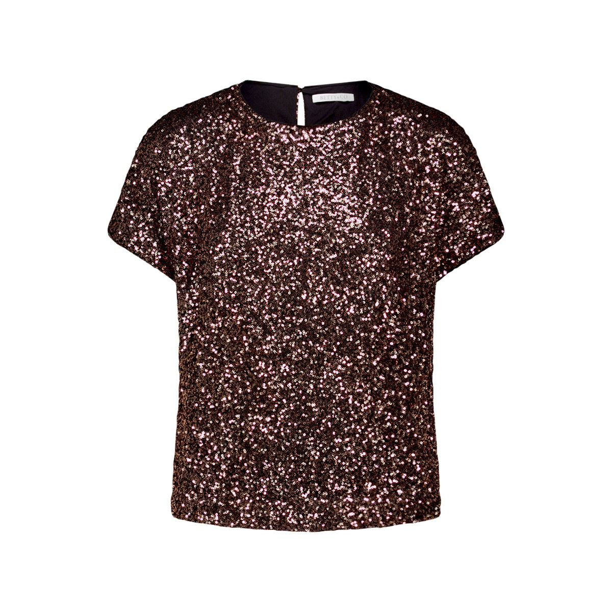 T-shirt façon blouse à paillettes noir/marron, BETTY & CO