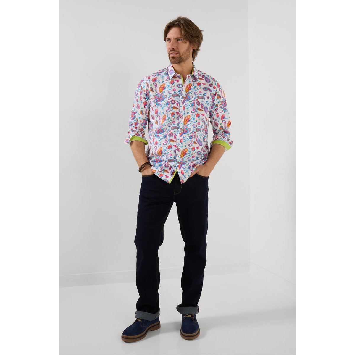 Chemise à manches longues imprimé cachemire multicolore, JOE BROWNS