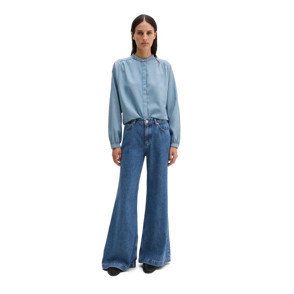 Blouse en jean loose en lin mélangé bleu clair, MARC O'POLO