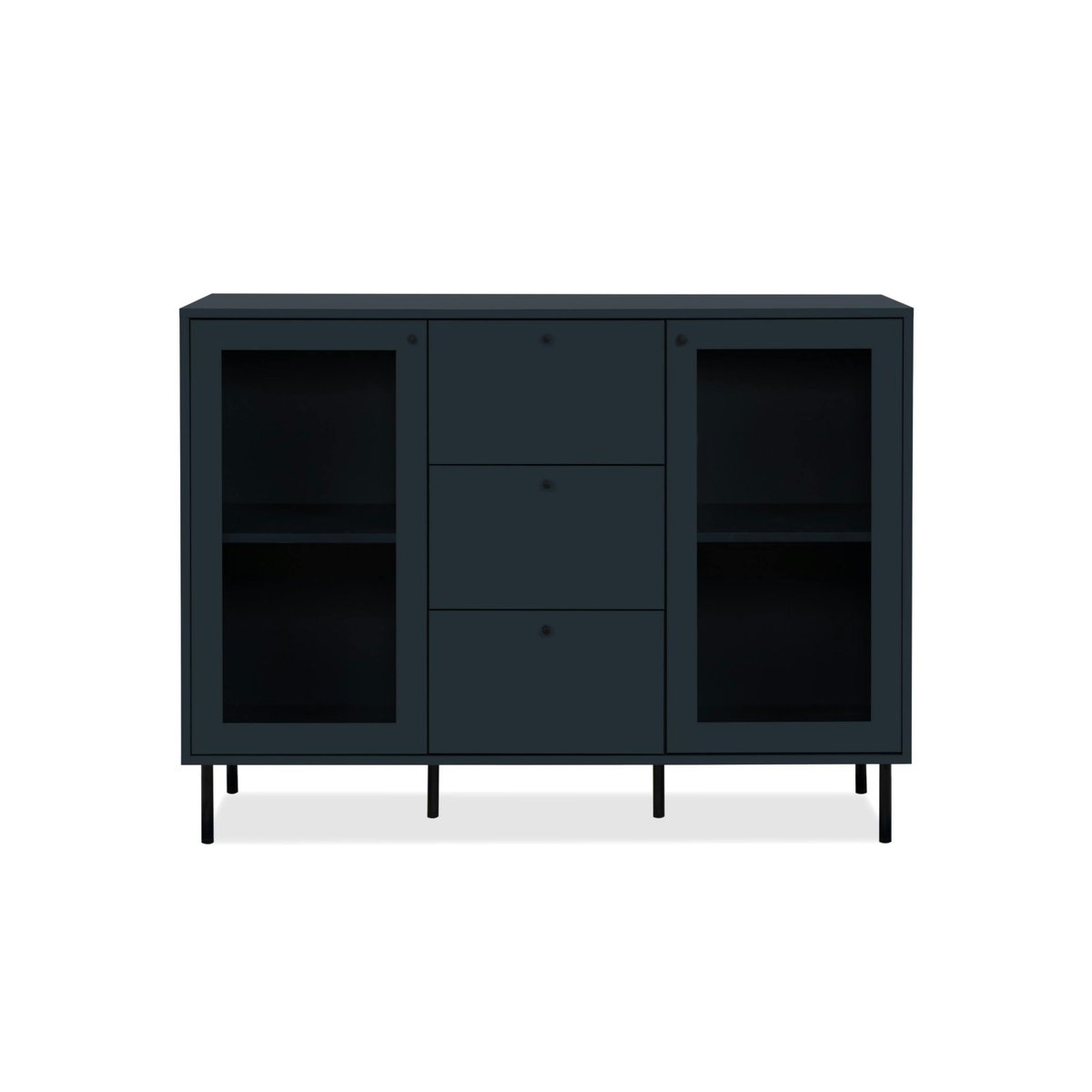 Buffet vitrine bleu sombre 2 portes 3 tiroirs RAVEN bleu, PIER IMPORT