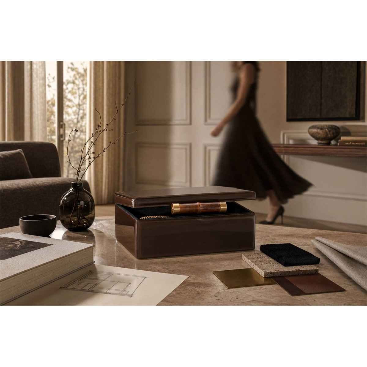 Boîte de rangement en bois style chic marron foncé, RECOLLECTION