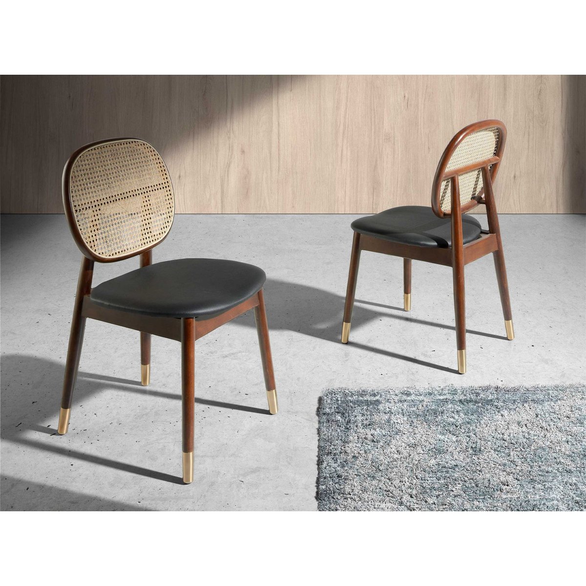Chaise en rotin et similicuir noyer | noir, ANGEL CERDA