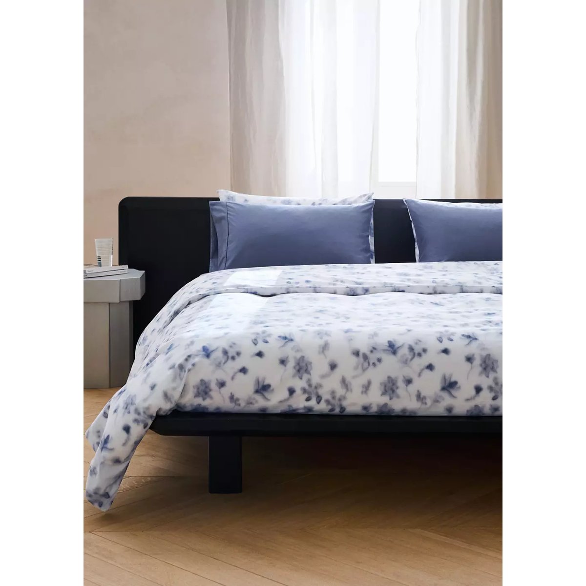 Housse de couette percale de coton estompé Lit 180/200 cm bleu, MANGO HOME