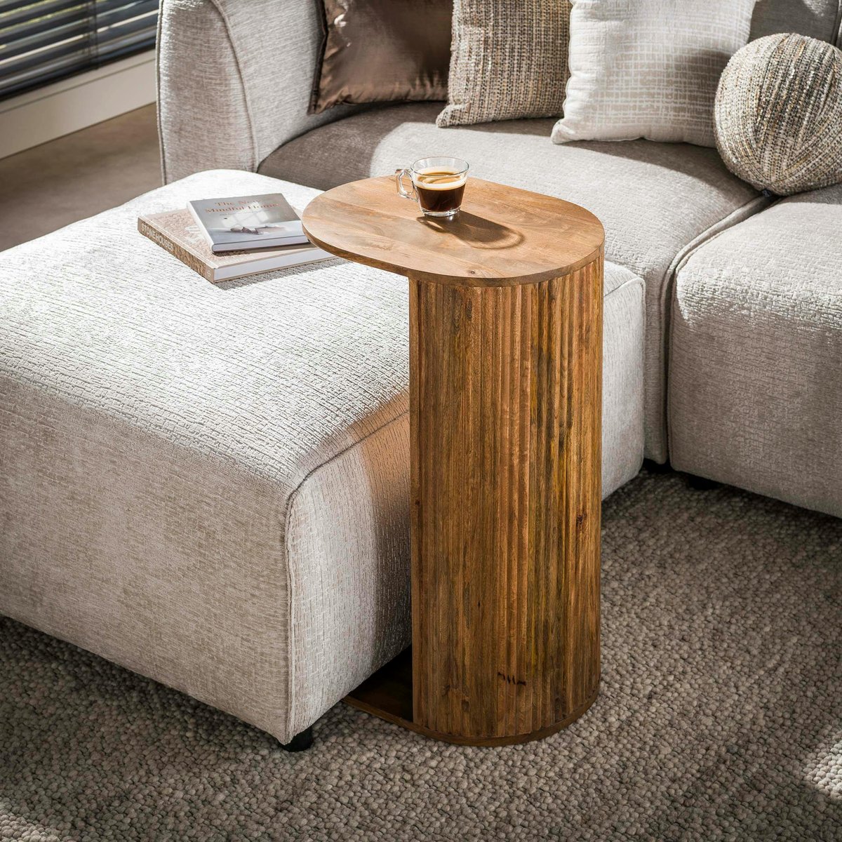 Table d'appoint en bois rainuré pour ordinateur DELHI beige, PIER IMPORT