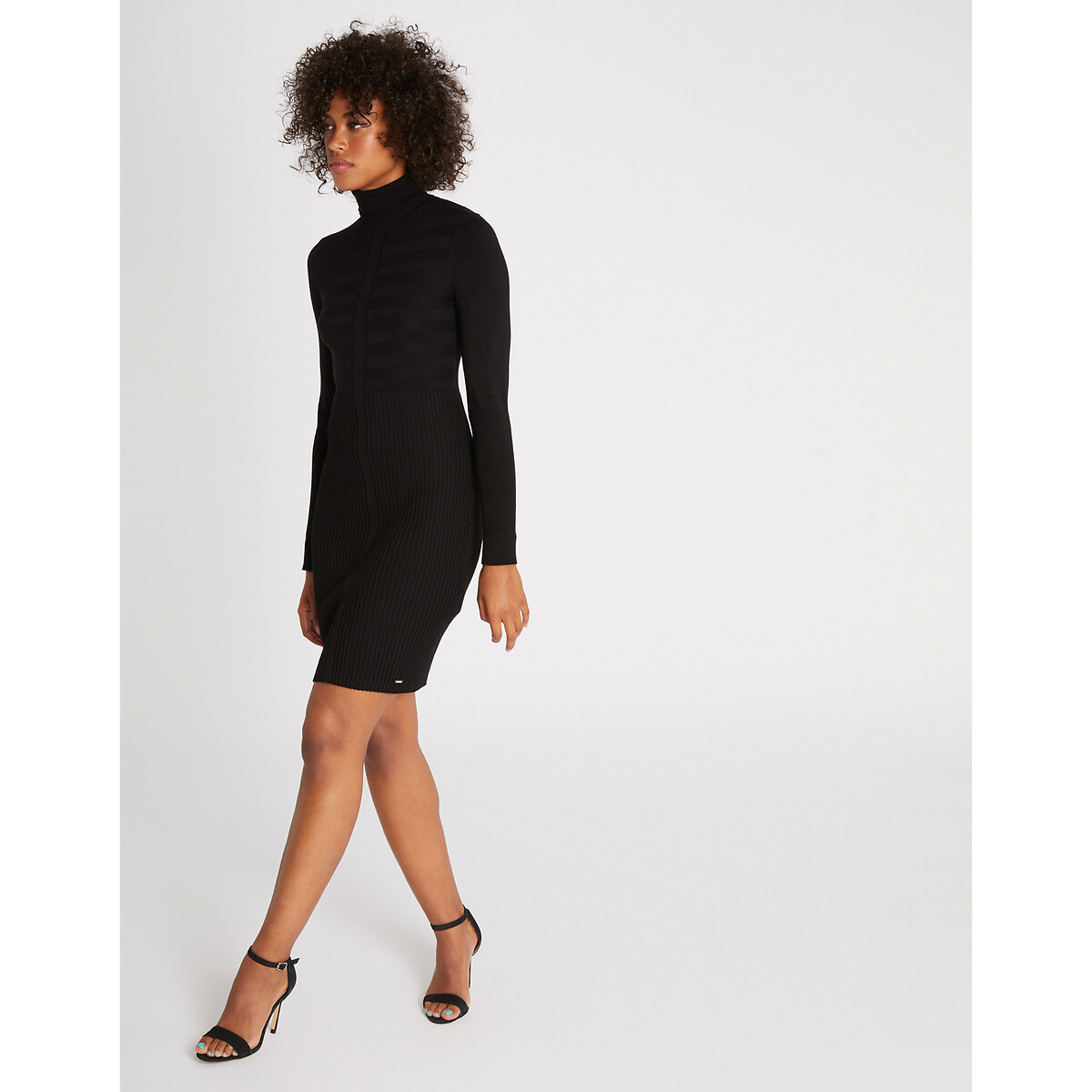Turtleneck Bodycon Dress with Long Sleeves black, MORGAN