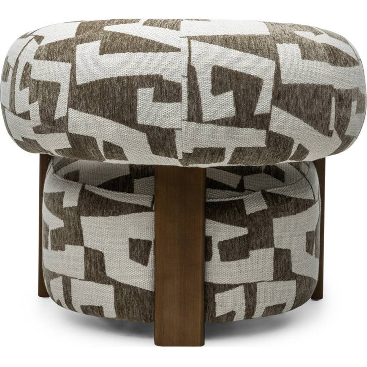 Fauteuil lounge ANNABEL aux formes arrondies olive et crème avec pieds noyer, RECOLLECTION