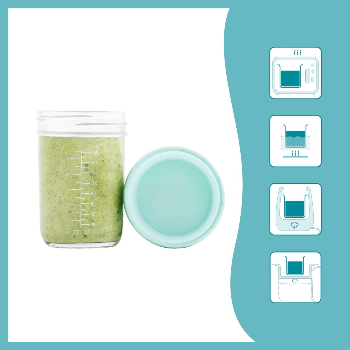 Pots de conservation en verre et livre de recettes transparent, BABYMOOV