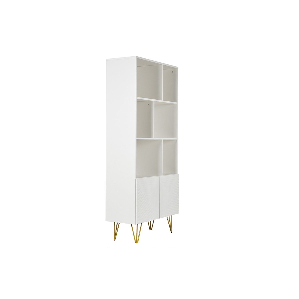 Bibliothèque design gravée blanc mat et métal doré 2 portes L86 cm OZEN blanc, MILIBOO