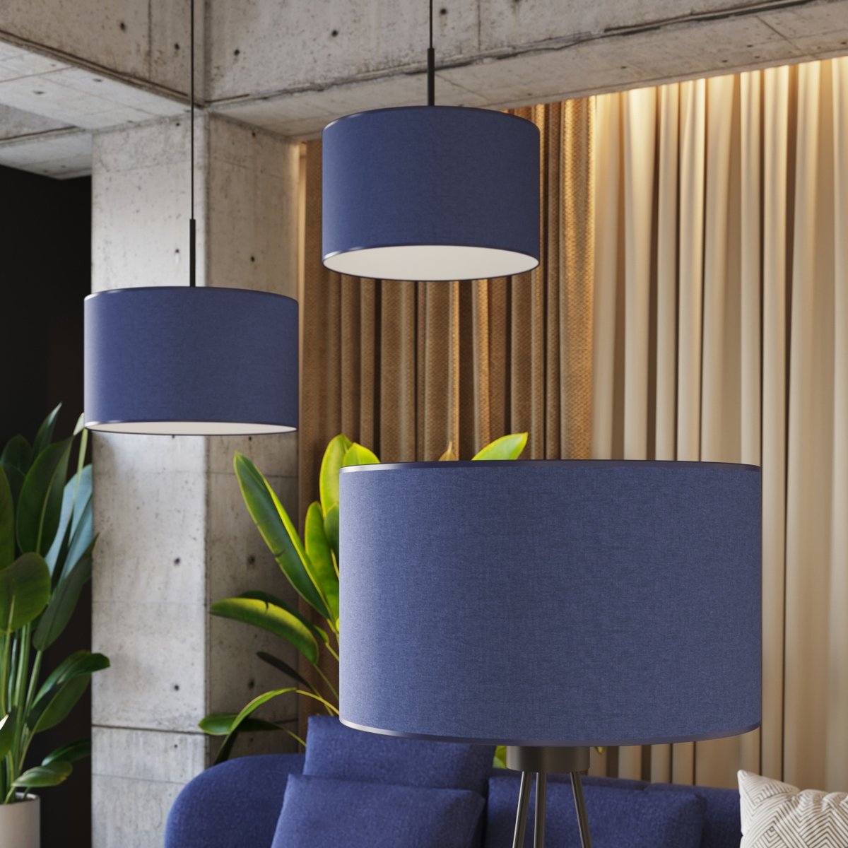 Lampadaire Tissu Bleu E27 1 Nevia bleu, EDEN