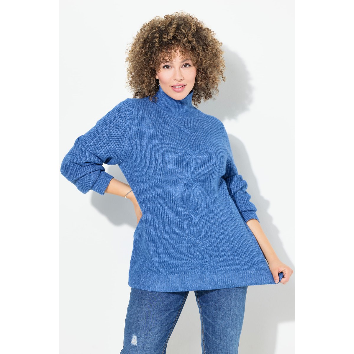 Pull à col montant et manches longues bleu pétrole, ULLA POPKEN