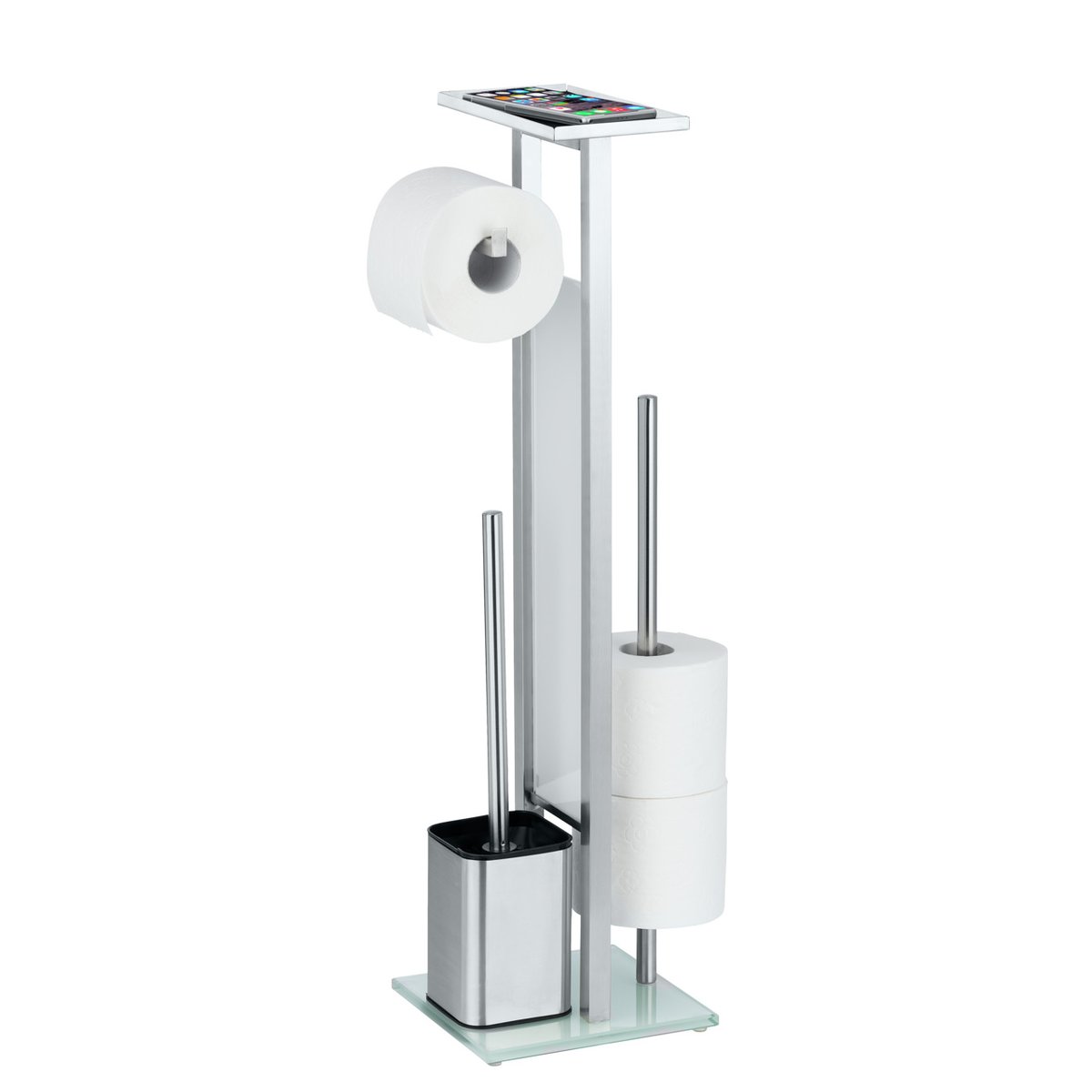 Serviteur WC porte-papier, brosse DEBAR inox mat, WENKO