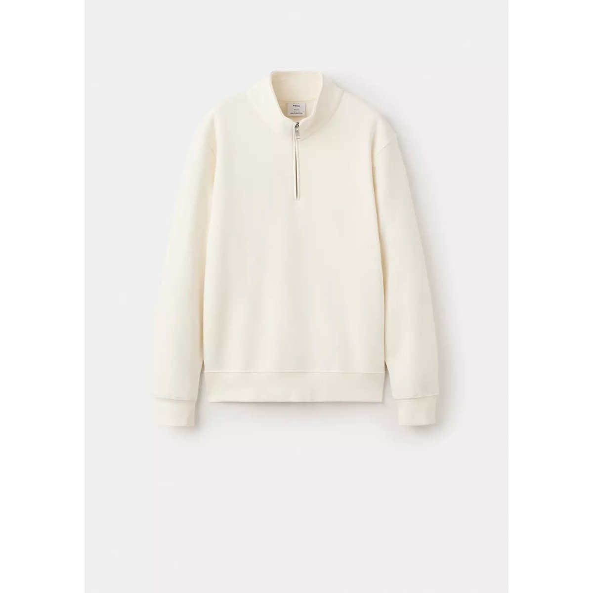 Sweat avec col zippé intérieur soft-touch blanc, MANGO MAN
