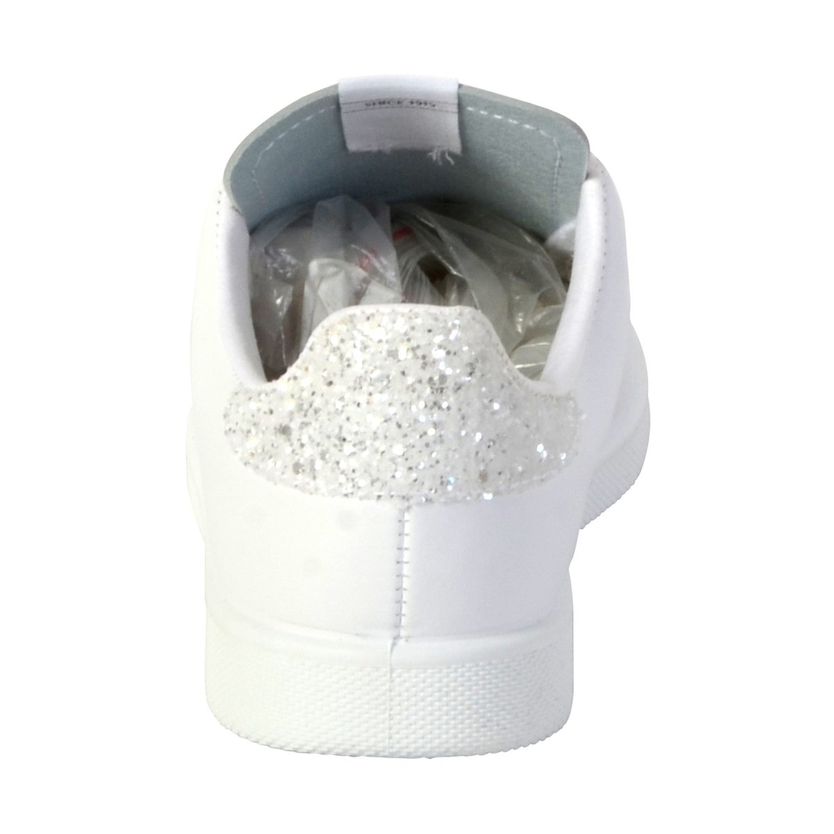 Baskets cuir et paillettes blanc, VICTORIA