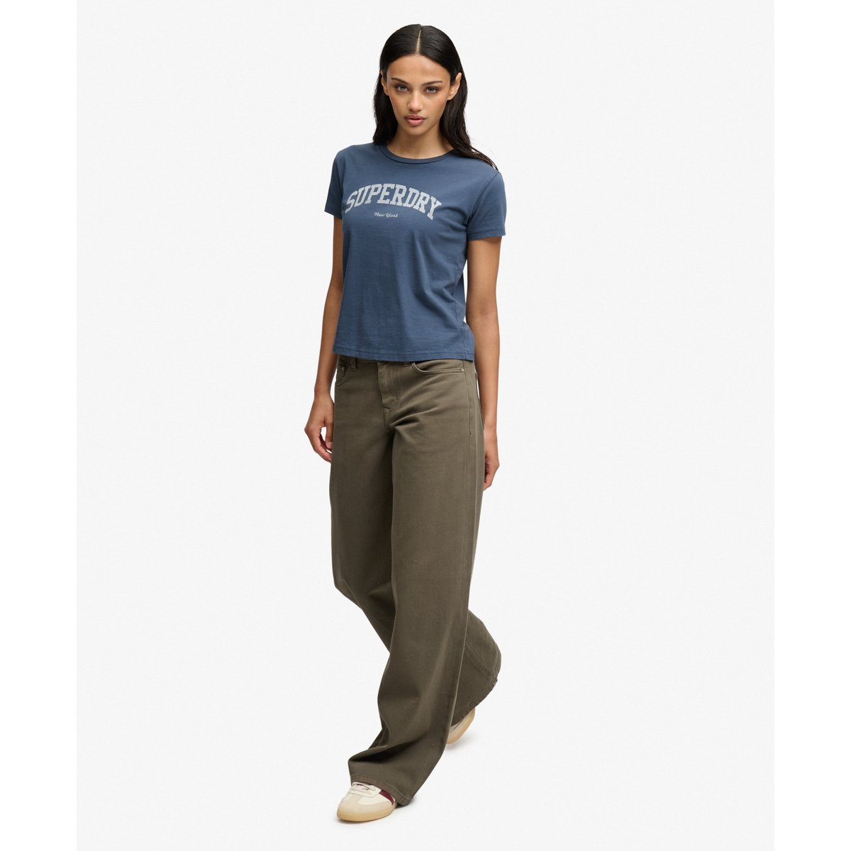Pantalon Baggy Taille Moyenne kaki foncé, SUPERDRY
