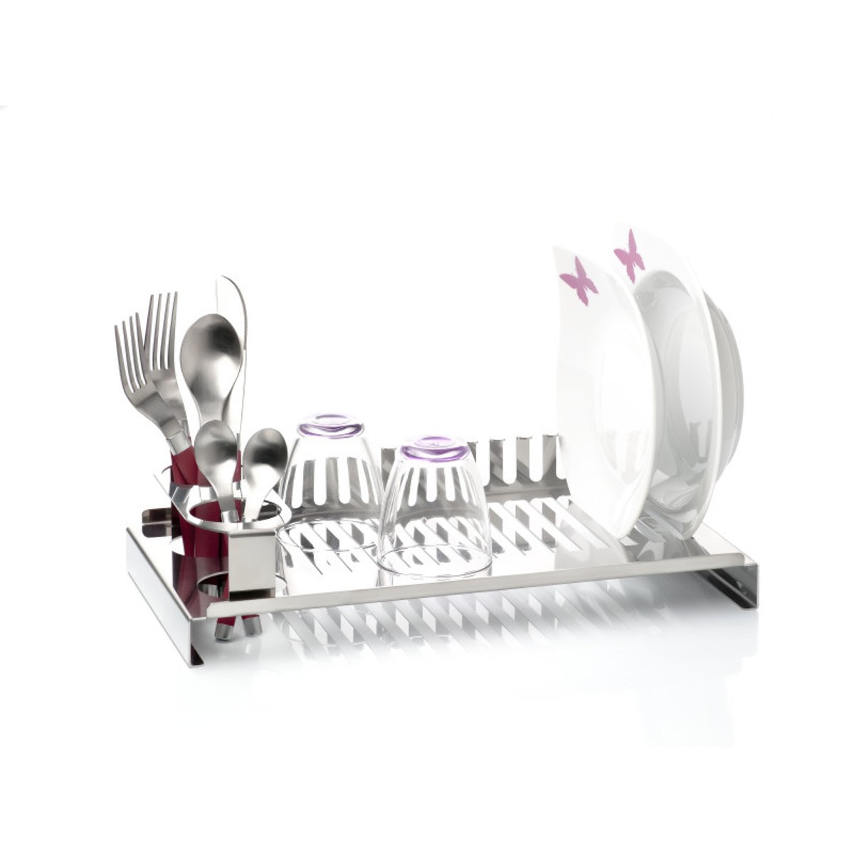 Égouttoir à vaisselle en acier inoxydable avec porte-couverts, MILU argent, DON HIERRO
