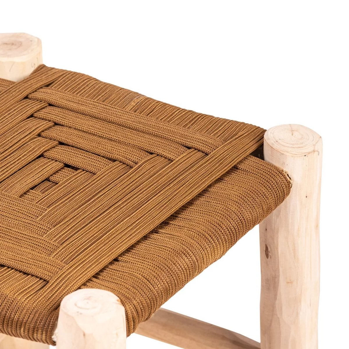 Tabouret de bar en bois et corde ROUCOU naturel et camel, HYDILE
