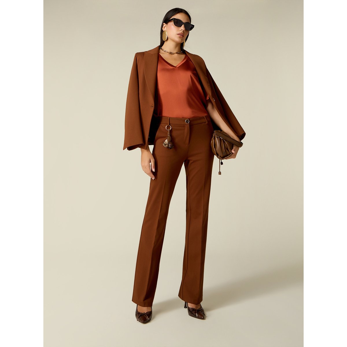 Pantalon coupe droite marron, OLTRE