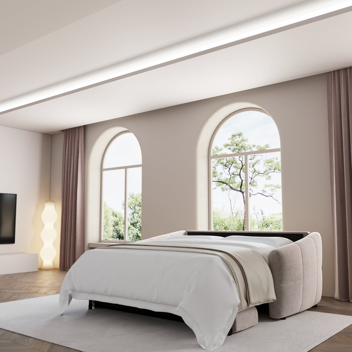 Canapé convertible express 140cm 4 places en velours NORA taupe, SIA HOME