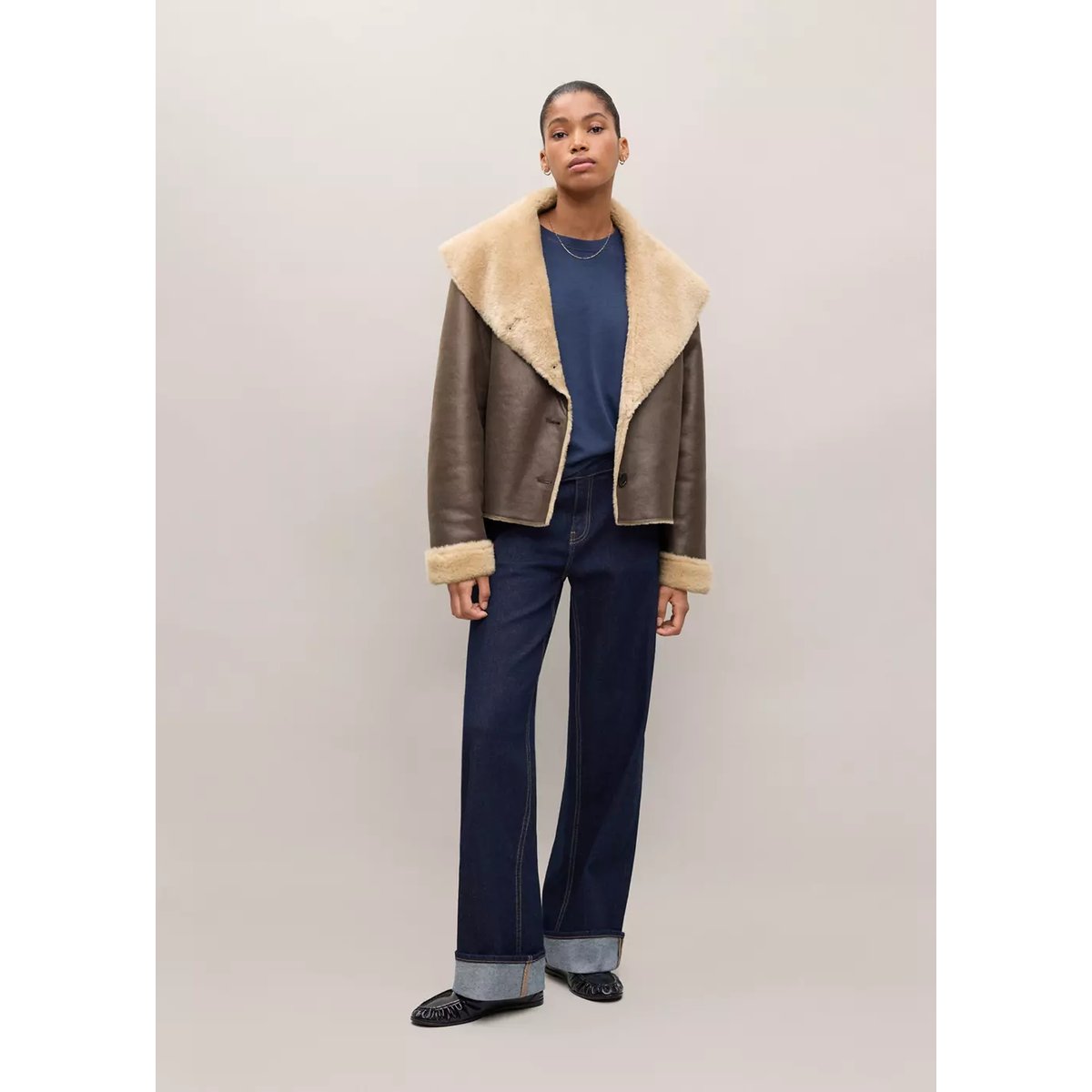 Manteau double face effet mouton marron, MANGO TEEN