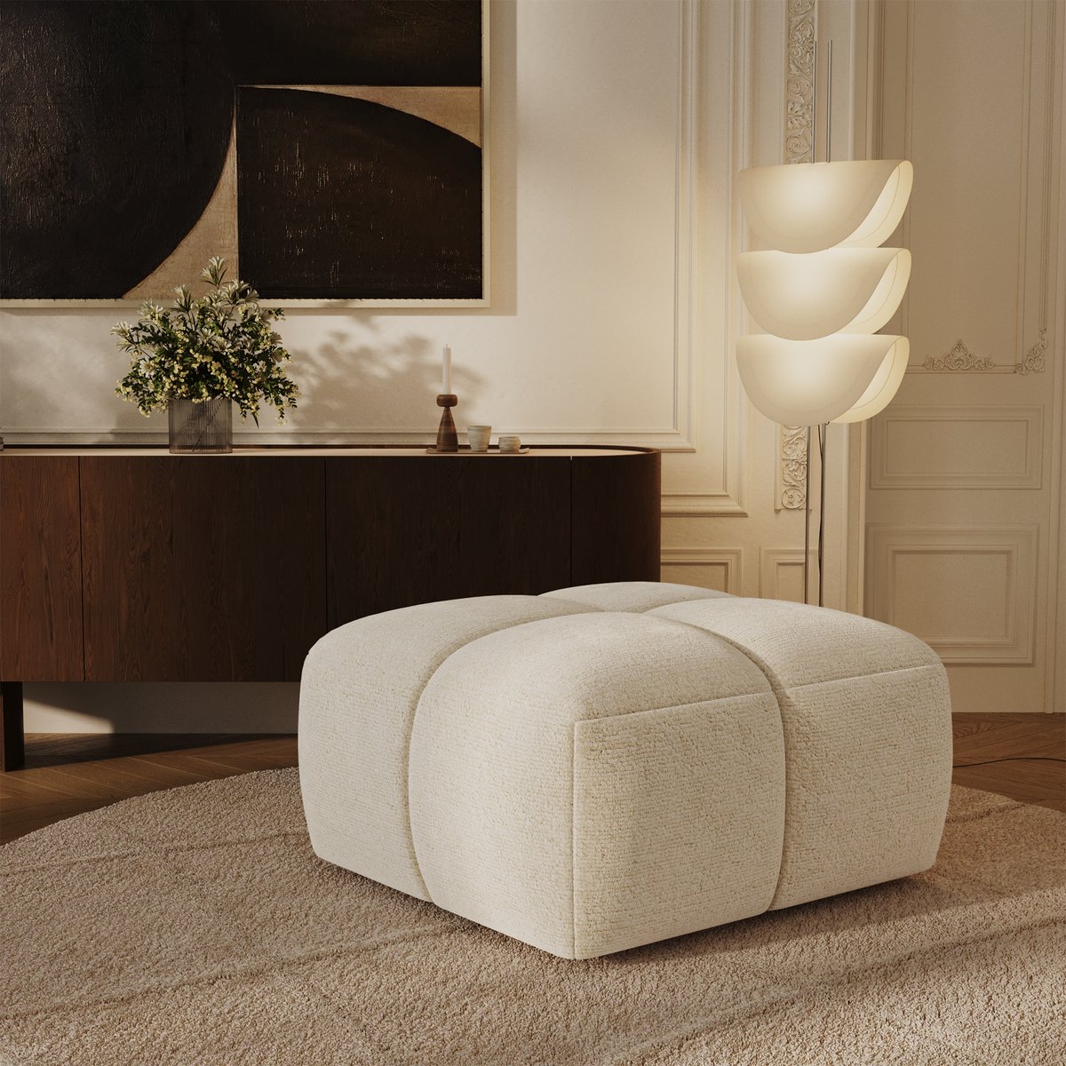 Pouf en velours texturé NUBI crème, SIA HOME