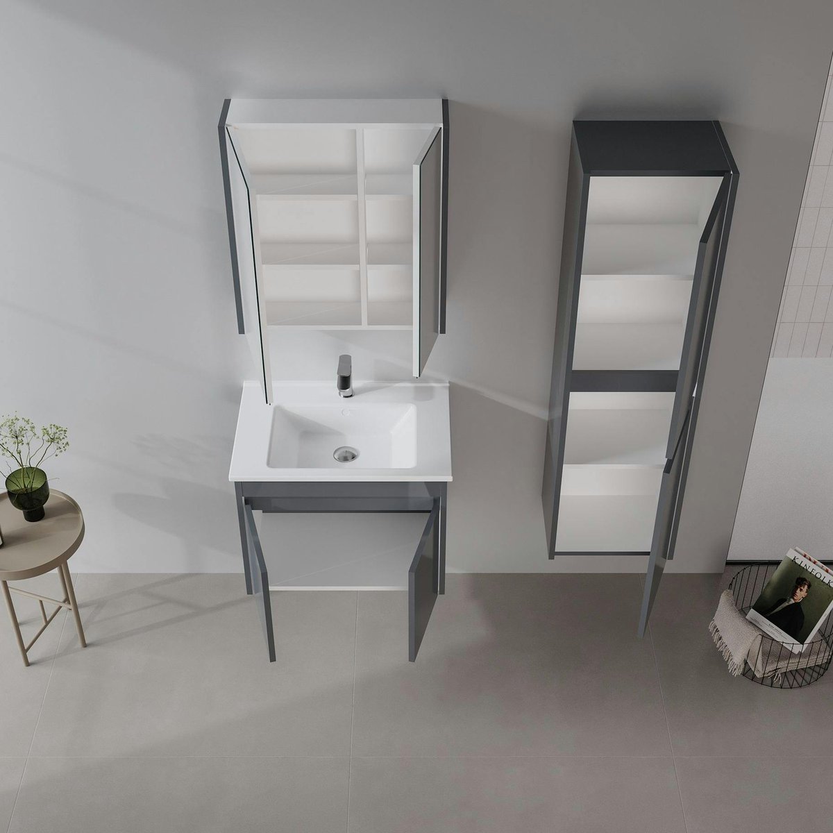 Meuble sous vasque suspendu 65 cm + vasque NAÏA anthracite, PIER IMPORT