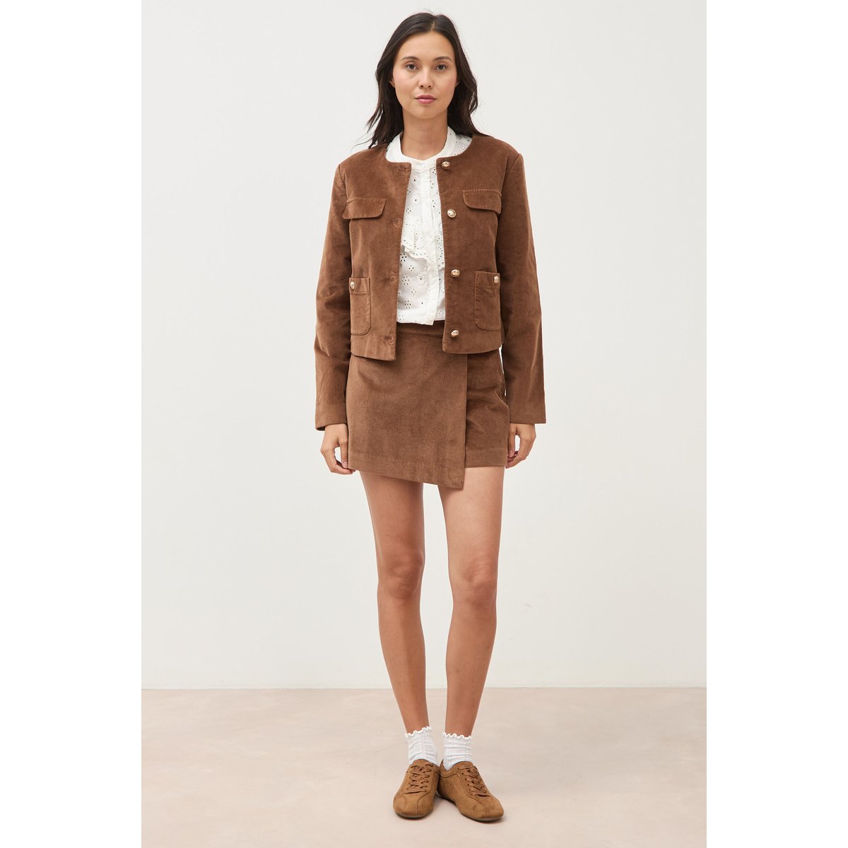 Veste manches longues en velours vieux rose, BONOBO