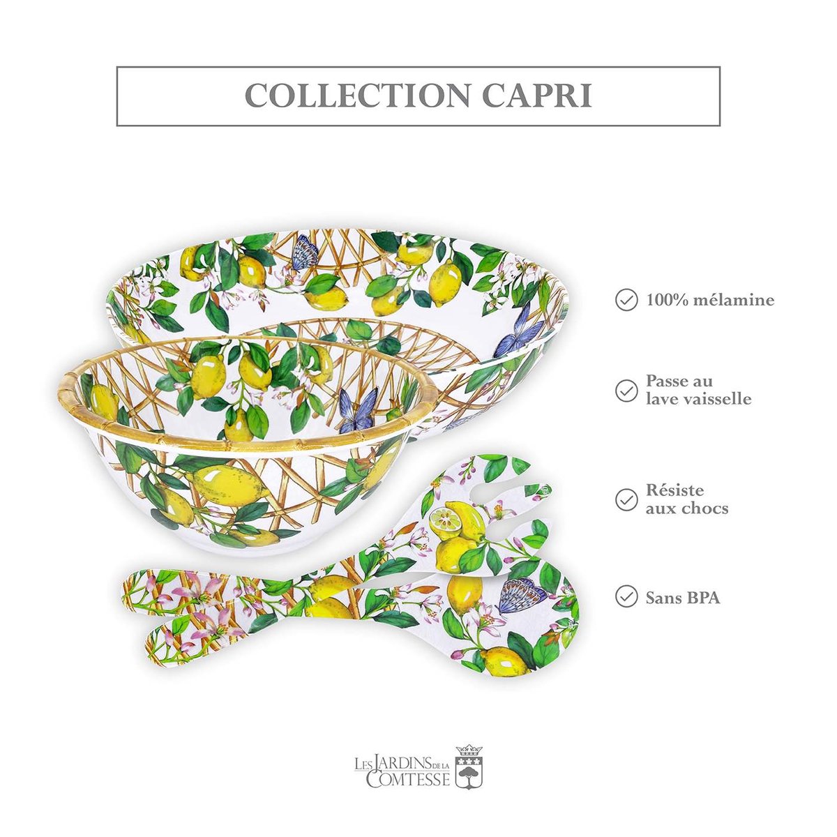 Saladier profond Capri 25 cm citrons jaunes - collection carpi, LES JARDINS DE LA COMTESSE