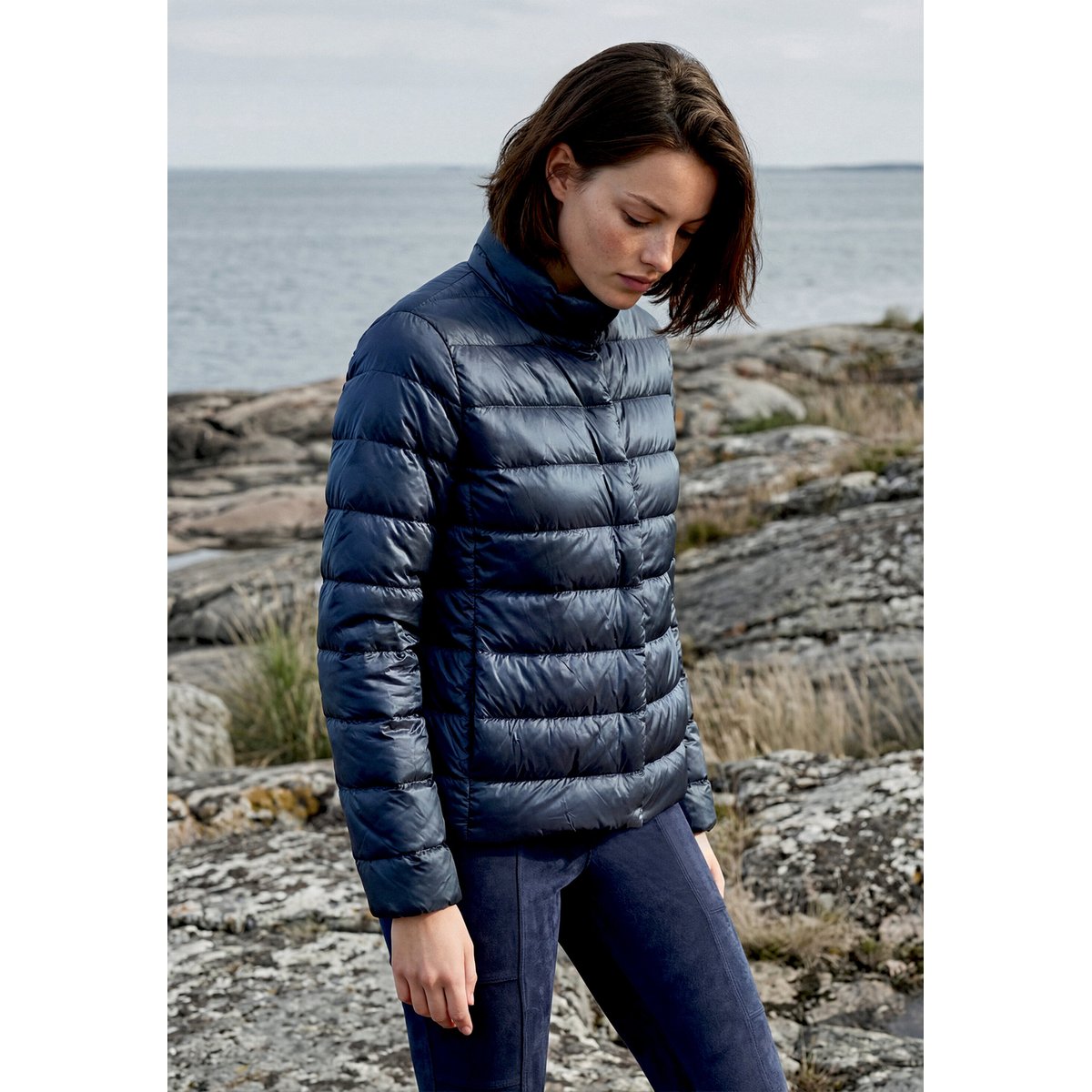 Doudoune surpiquée à col droit dress blues, BETTY BARCLAY