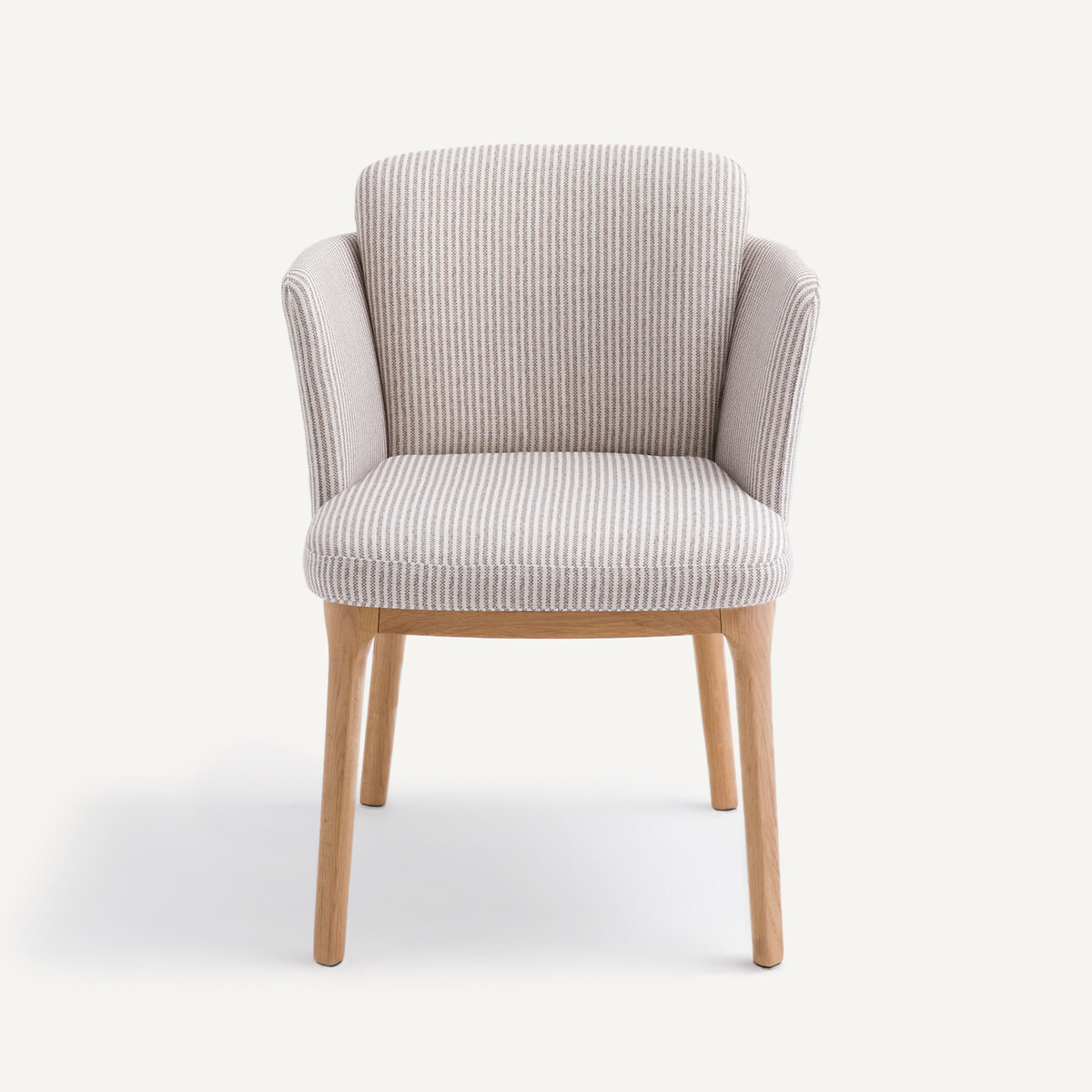 Fauteuil de table pied en chêne et tissu Jabote rayé gris blanc, AM.PM